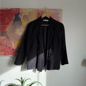 Women’s Black Linen Double-Breasted Jacket